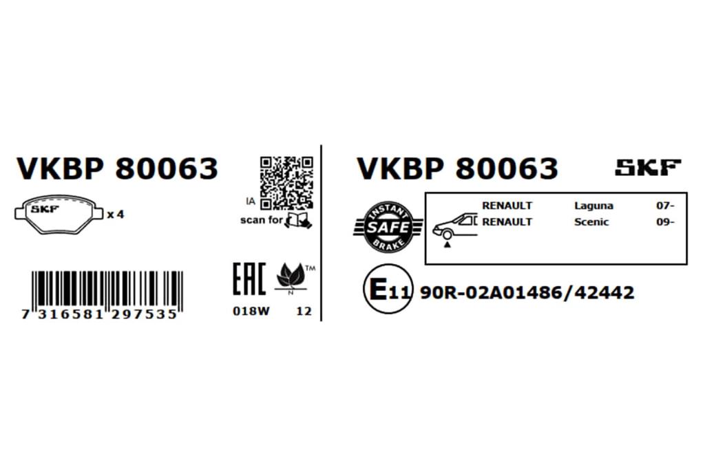 Jogo de 4 pastilhas de travão SKF ref. VKBP 80063
